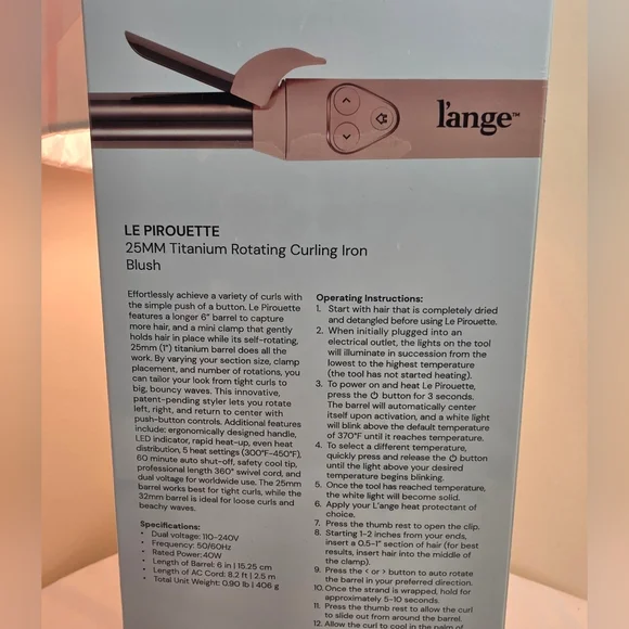 Lange Le Pirouette 25mm Rotating Curling Iron. Pink. New In Sealed Box - Picture 4 of 4